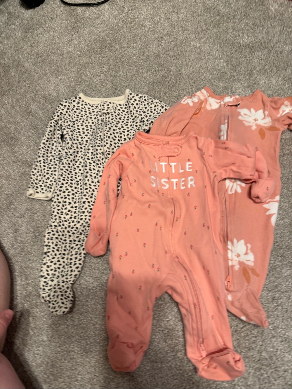 Carter's Peach Floral & Leopard Print Baby Footie Sleepers (3-Pack)